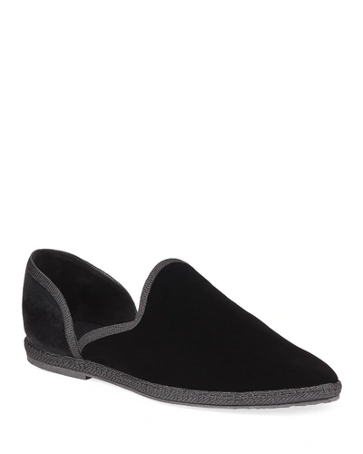 Shop The Row Friulane Soft Velvet Flat Slippers In Black