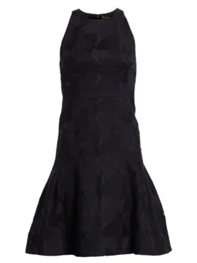 Shop Halston Heritage Floral Jacquard Sleeveless Flounce Dress In Black