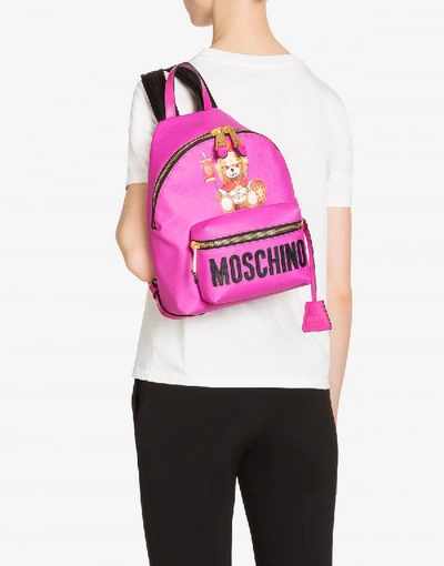 Shop Moschino Roman Teddy Bear Backpack In Fuchsia