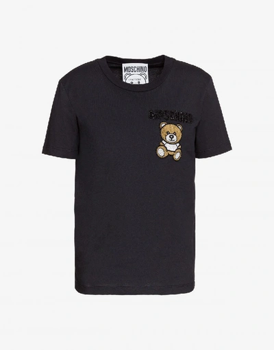 Shop Moschino Jersey T-shirt Teddy Embroidery In Black