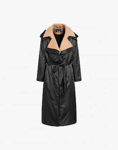 Shop Boutique Moschino Nylon And Velor Coat In Black