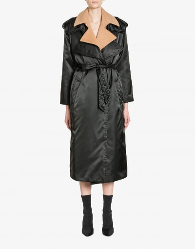 Shop Boutique Moschino Nylon And Velor Coat In Black