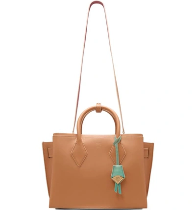 Shop Mcm Medium Neo Milla Leather Tote In Biscuit