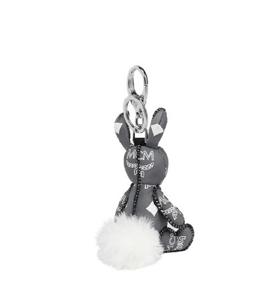 Shop Mcm Zoo Rabbit Charm In Visetos In White Logo Smoked Pearl
