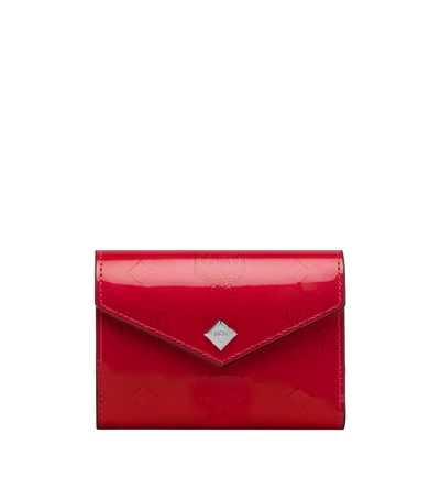 Shop Mcm Three-fold Wallet In Monogram Patent Leather In Love Potion