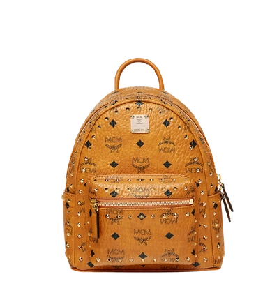 Shop Mcm Stark Backpack In Studded Outline Visetos In Cognac