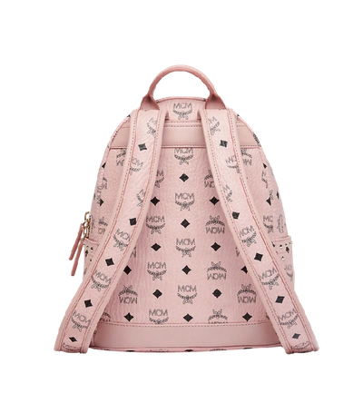 Shop Mcm Stark Backpack In Studded Outline Visetos In Soft Pink