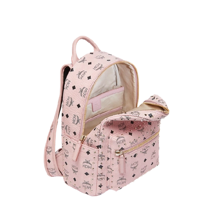 Shop Mcm Stark Backpack In Studded Outline Visetos In Soft Pink