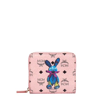 Shop Mcm Rabbit Zip Around Wallet In Visetos In Soft Pink