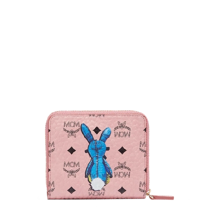 Shop Mcm Rabbit Zip Around Wallet In Visetos In Soft Pink