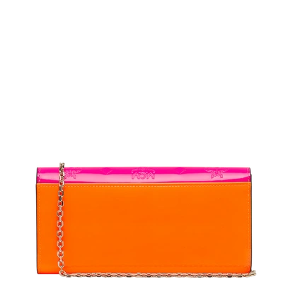 Shop Mcm Patricia Crossbody Wallet In Monogram Patent Leather In Neon Pink