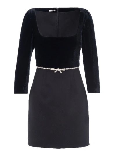 Shop Miu Miu Embellished Bow Mini Dress In Black