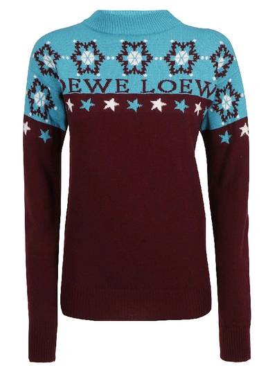 Shop Loewe Snowflake Sweater In Burgundy/blue