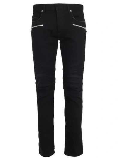 Shop Balmain Tapered Ribbed Jeans In Noir