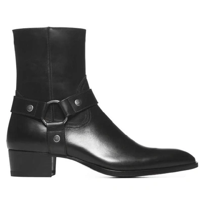 Shop Saint Laurent Wyatt Harness Ankle Boots In Black