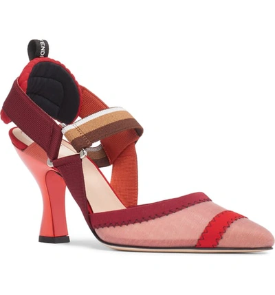 Shop Fendi Colibri Mesh Slingback Pump In Red