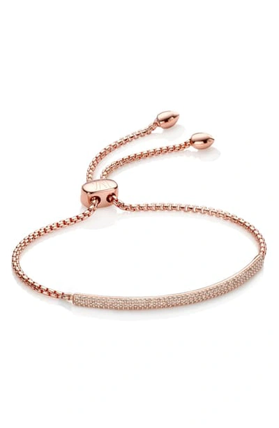 Shop Monica Vinader Stellar Pave Diamond Mini Bar Bracelet In Rose Gold