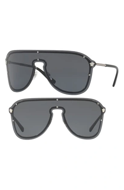 Shop Versace 144mm Shield Sunglasses - Silver
