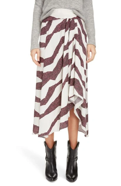 Shop Isabel Marant Zebra Stripe Drape Detail Midi Skirt In Ecru