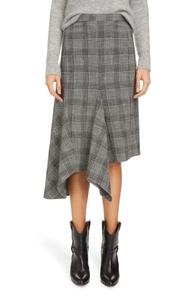 Shop Isabel Marant Plaid Asymmetrical Cotton & Wool Blend Skirt In Black/ Ecru