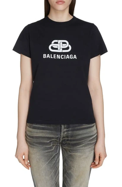 Shop Balenciaga Interlock Bb Logo Tee In Black