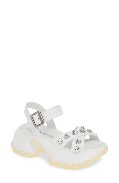 Shop Miu Miu Monstar Crystal Studded Sandal In White