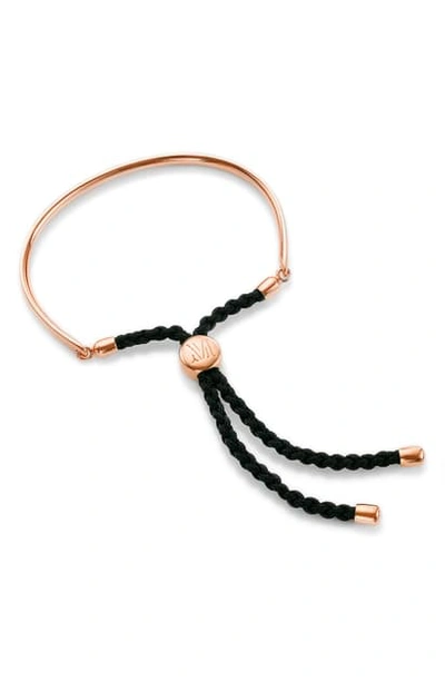 Shop Monica Vinader Engravable Fiji Friendship Bracelet In Rose Gold/ Black