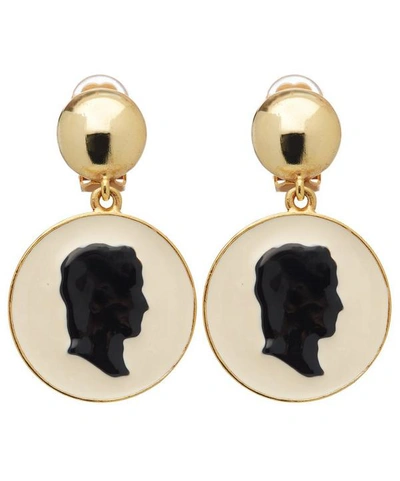 Shop Oscar De La Renta Cameo Portrait Clip-on Earrings In Gold