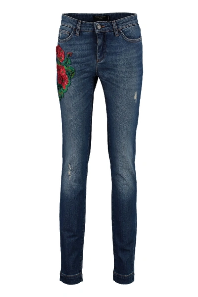 Shop Dolce & Gabbana Floral Embroidery Jeans In Denim
