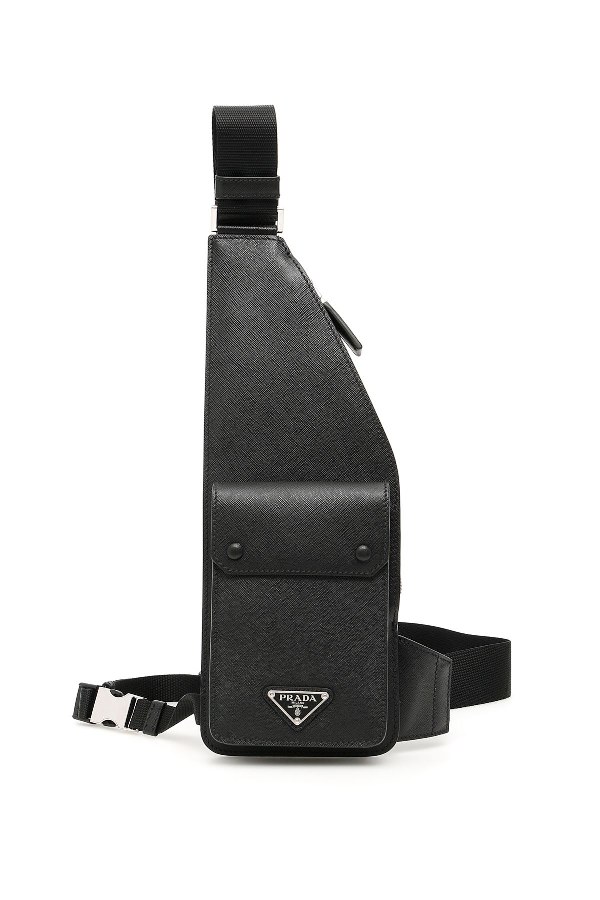 Prada Triangle Saffiano Leather Cross Body Bag In Black | ModeSens