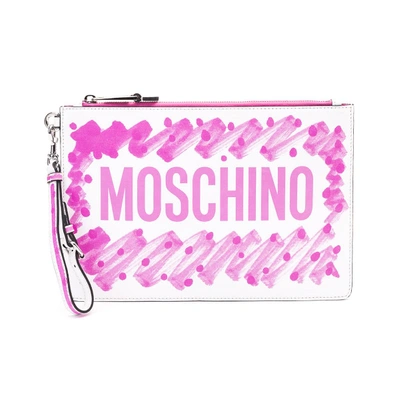 Shop Moschino Leather Pouch In Fantasy - Fuchsia