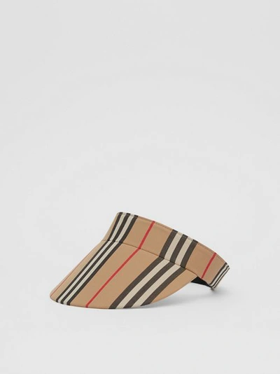 Shop Burberry Icon Stripe Visor In Archive Beige