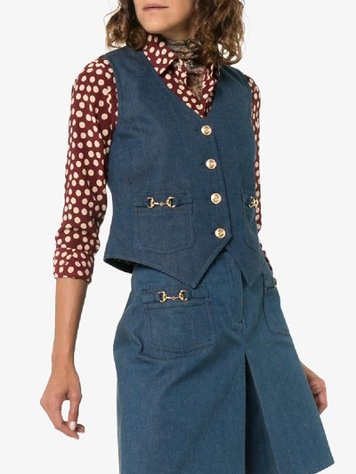 Shop Gucci V-neck Horesbit Denim Waistcoat In Blue