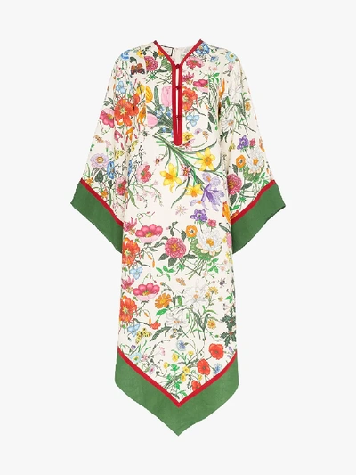 Shop Gucci Floral Print Kimono Dress In Multicolour