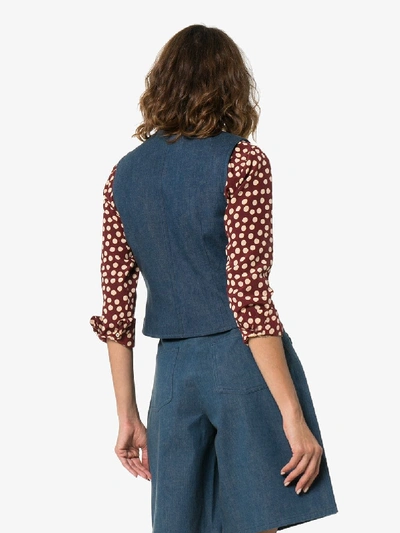 Shop Gucci V-neck Horesbit Denim Waistcoat In Blue