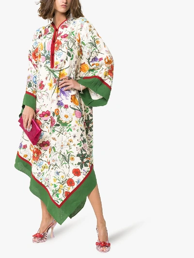 Shop Gucci Floral Print Kimono Dress In Multicolour