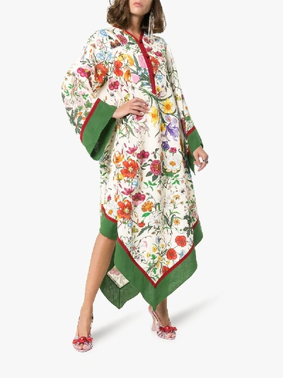 Shop Gucci Floral Print Kimono Dress In Multicolour