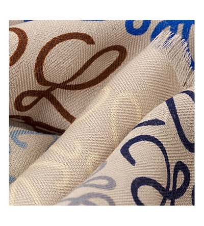 Shop Loewe Anagram In Lines Cashmere Wool And Silk-blend Scarf In Beige/strawberry