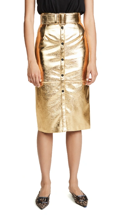 Shop Msgm Metallic Midi Skirt In Gold