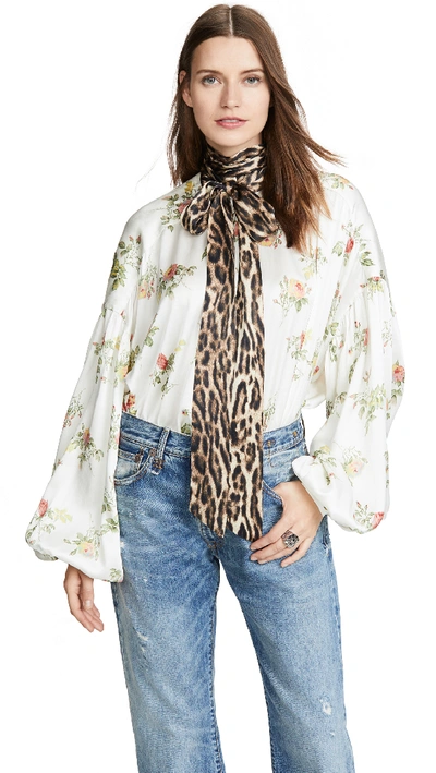 Shop R13 Neck Tie Blouse In Ivory Floral With Leopard