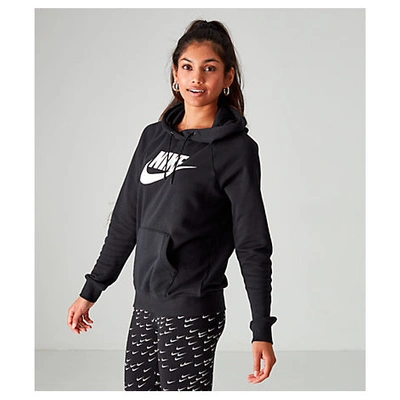 Shop Nike Women's Sportswear Essential Fleece Pullover Hoodie In Black/white