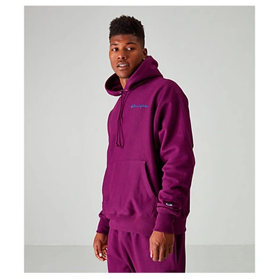 Shop Champion Men's Reverse Weave Embroidered Logo Hoodie In Purple