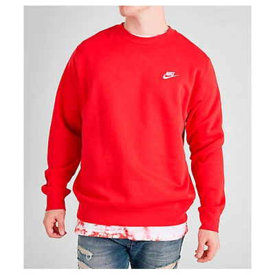 Nike Men's Club Crew Fleece Sweatshirt In University Red/white | ModeSens