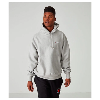 Shop Champion Men's Reverse Weave Embroidered Logo Hoodie In Grey