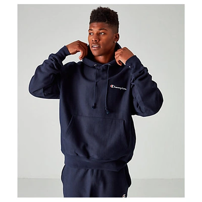 Shop Champion Men's Reverse Weave Embroidered Logo Hoodie In Blue