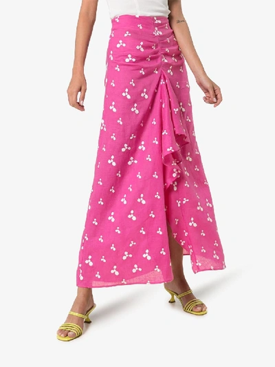 Shop All Things Mochi Ola Printed Ruffle Midi Skirt In Pink