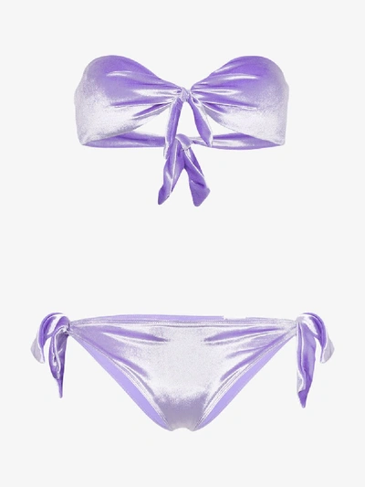 Shop Paper London Velvet Bandeau Bikini In Purple