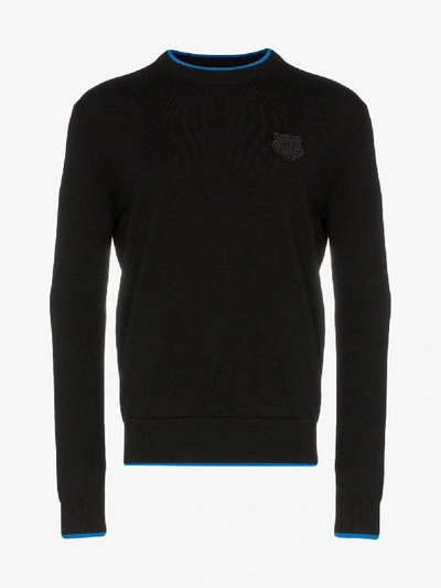 Shop Kenzo Tiger Crew Knit Sweater In 101 - Black