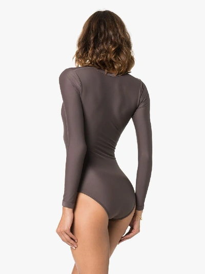 Shop Matteau Maillot Long Sleeve Swimsuit In Brown