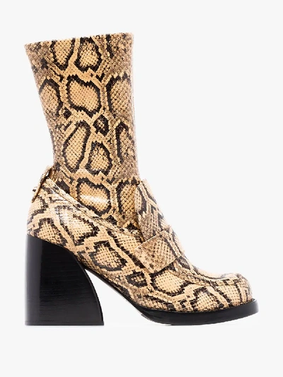 Shop Chloé Neutral Adelie 90 Snake Print Leather Ankle Boots In Wheat Yellow